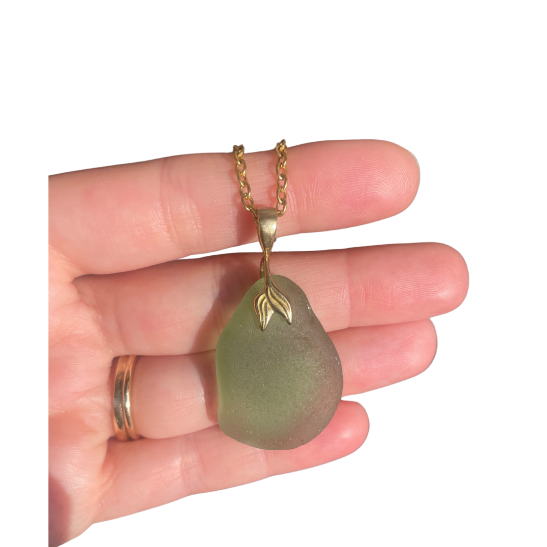 Mermaid Sea Glass Pendant Necklace in Light Green