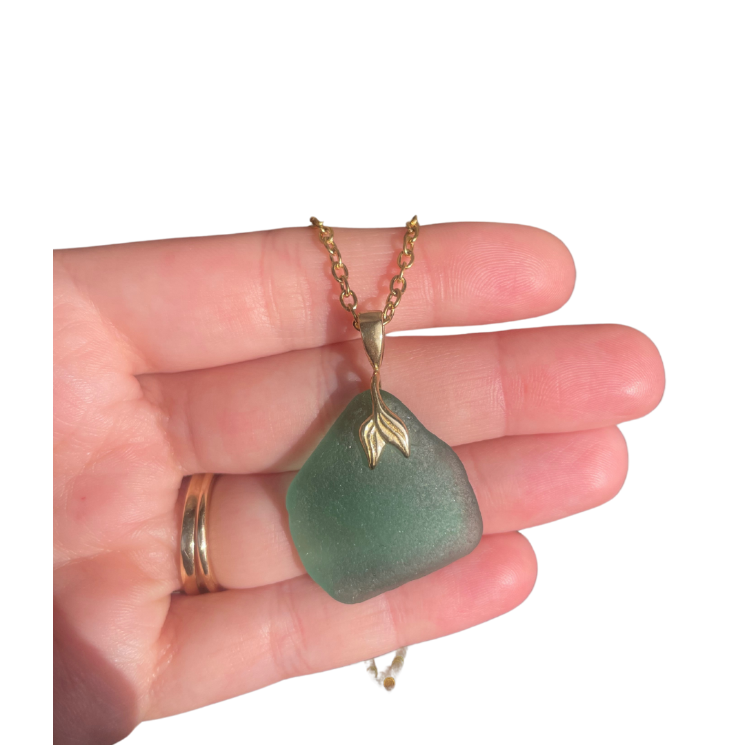 Mermaid Sea Glass Pendant Necklace in Teal