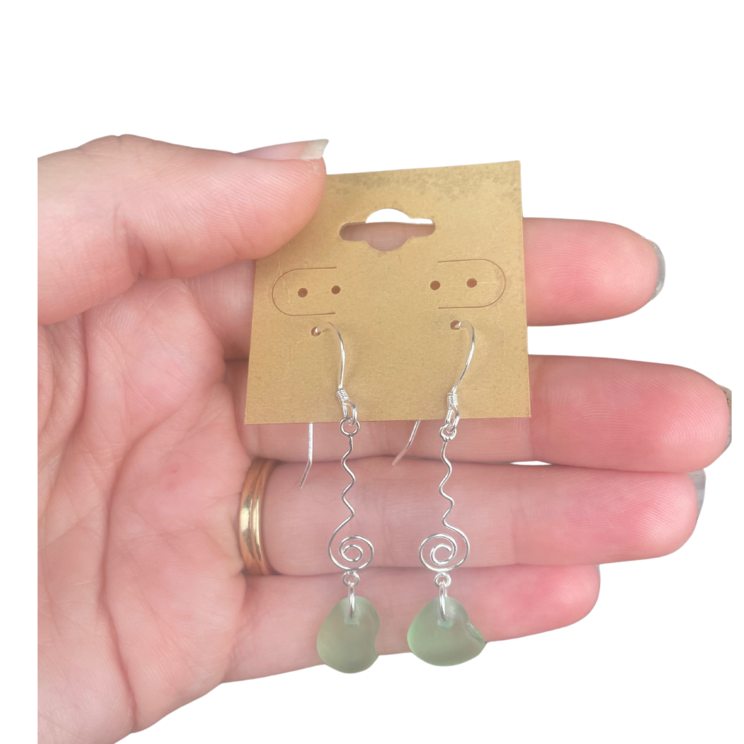 Swirl Sea Glass Earrings in Sea Foam