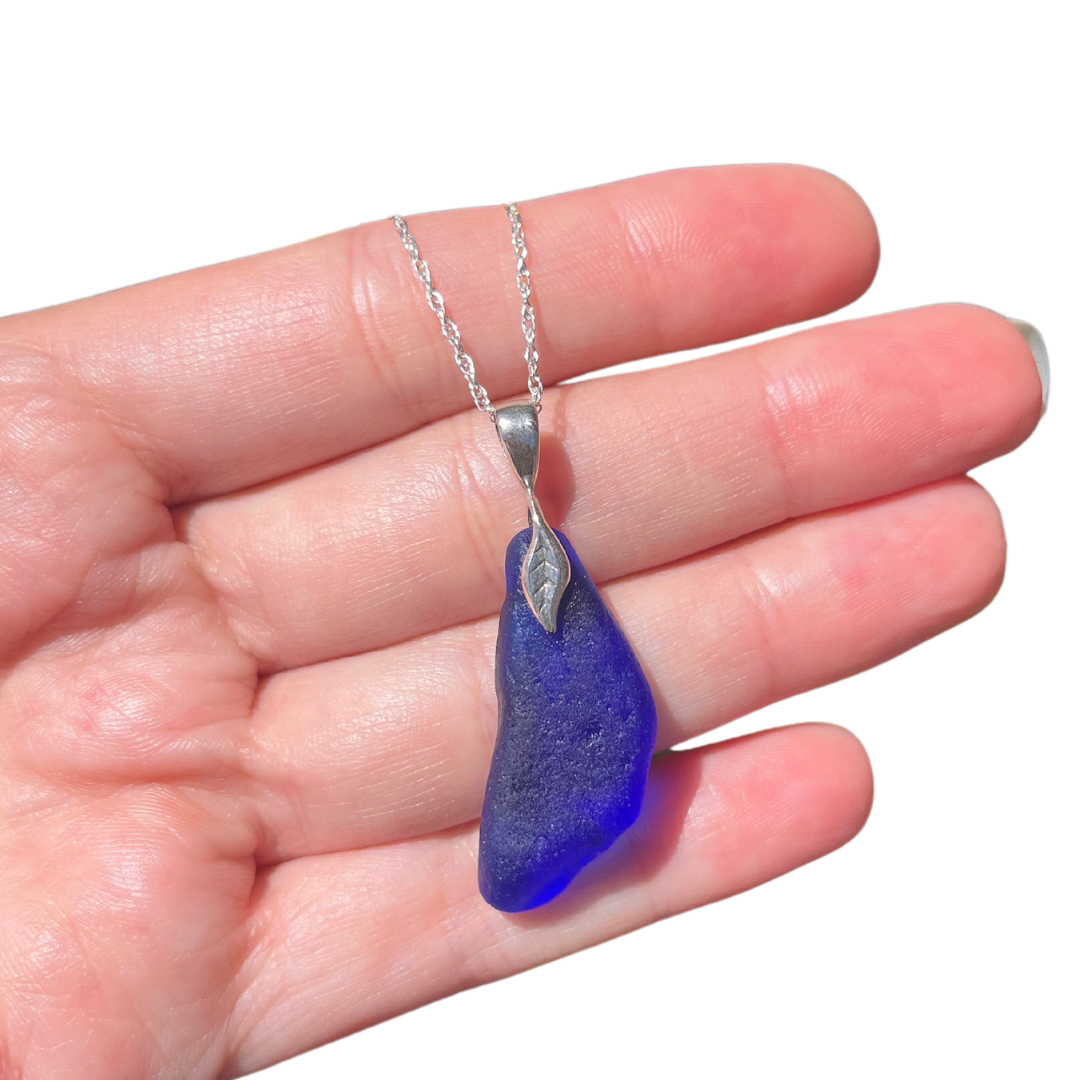 Sea Glass Pendant Necklace in Cobalt Blue