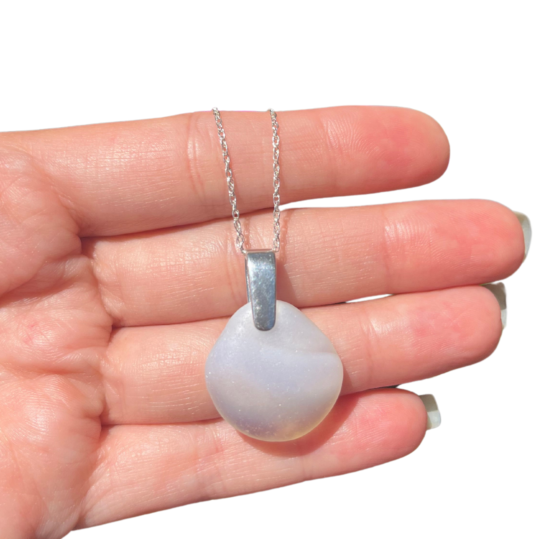 Rare Davenport Opalite Sea Glass Pendant Necklace in Opal