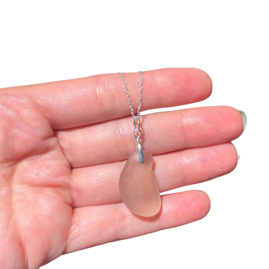 Sea Glass Pendant Necklace in Light Pink