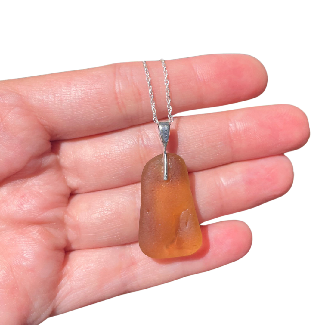 Sea Glass Pendant Necklace in Peach