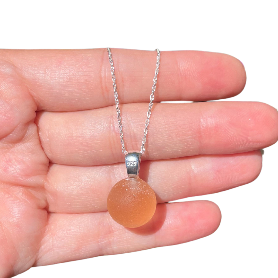 Sea Glass Marble Necklace in Pink Grapefruit