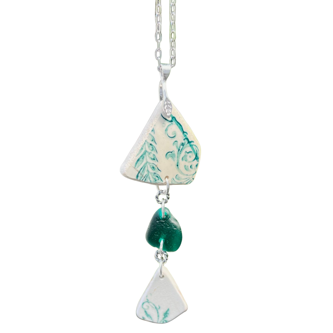 Spain Pottery and Sea Glass Necklace in Turquoise