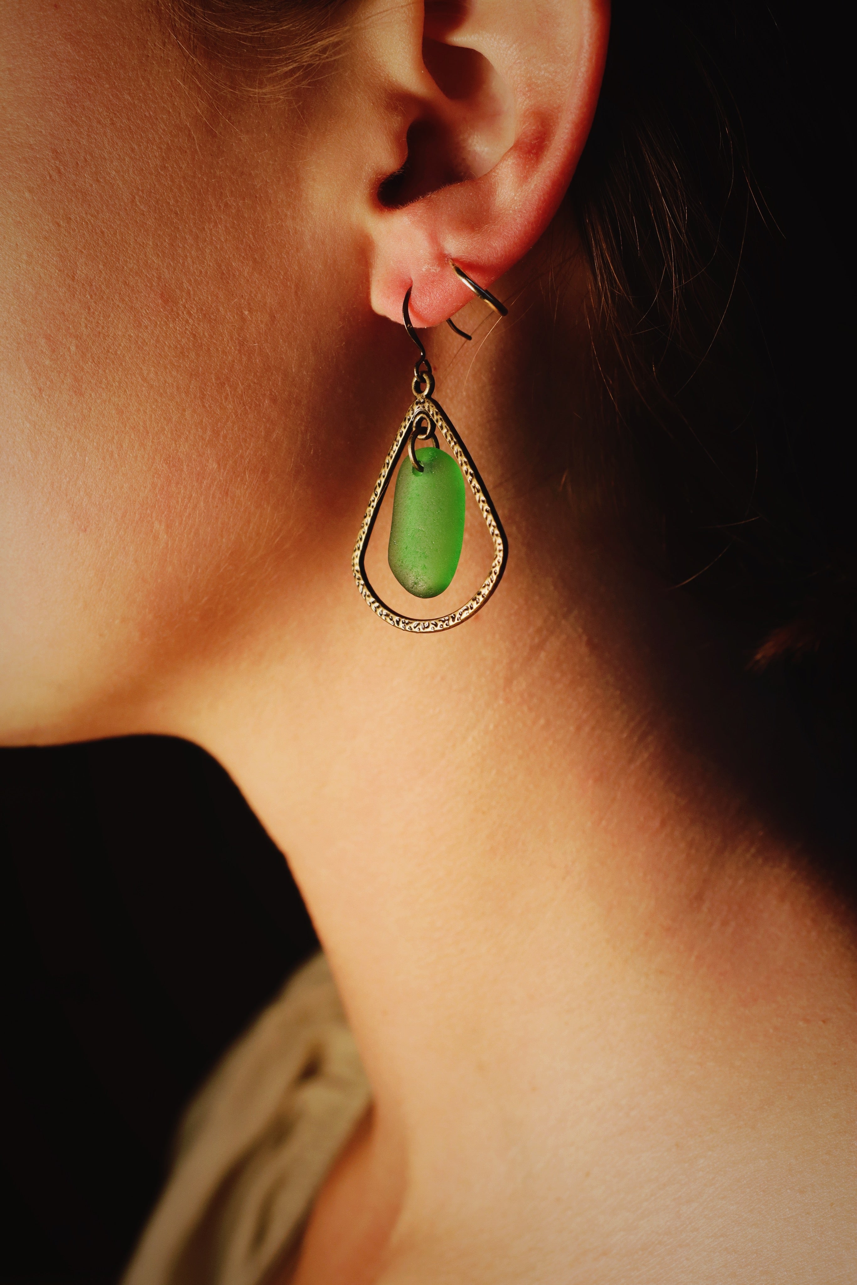 Signature Sea Glass Triangle Hoop Earrings